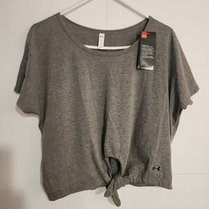 Under Armour Front-Tie Cropped / Peek Hole T-Shirt - Charcoal Grey - NWT -XLarge